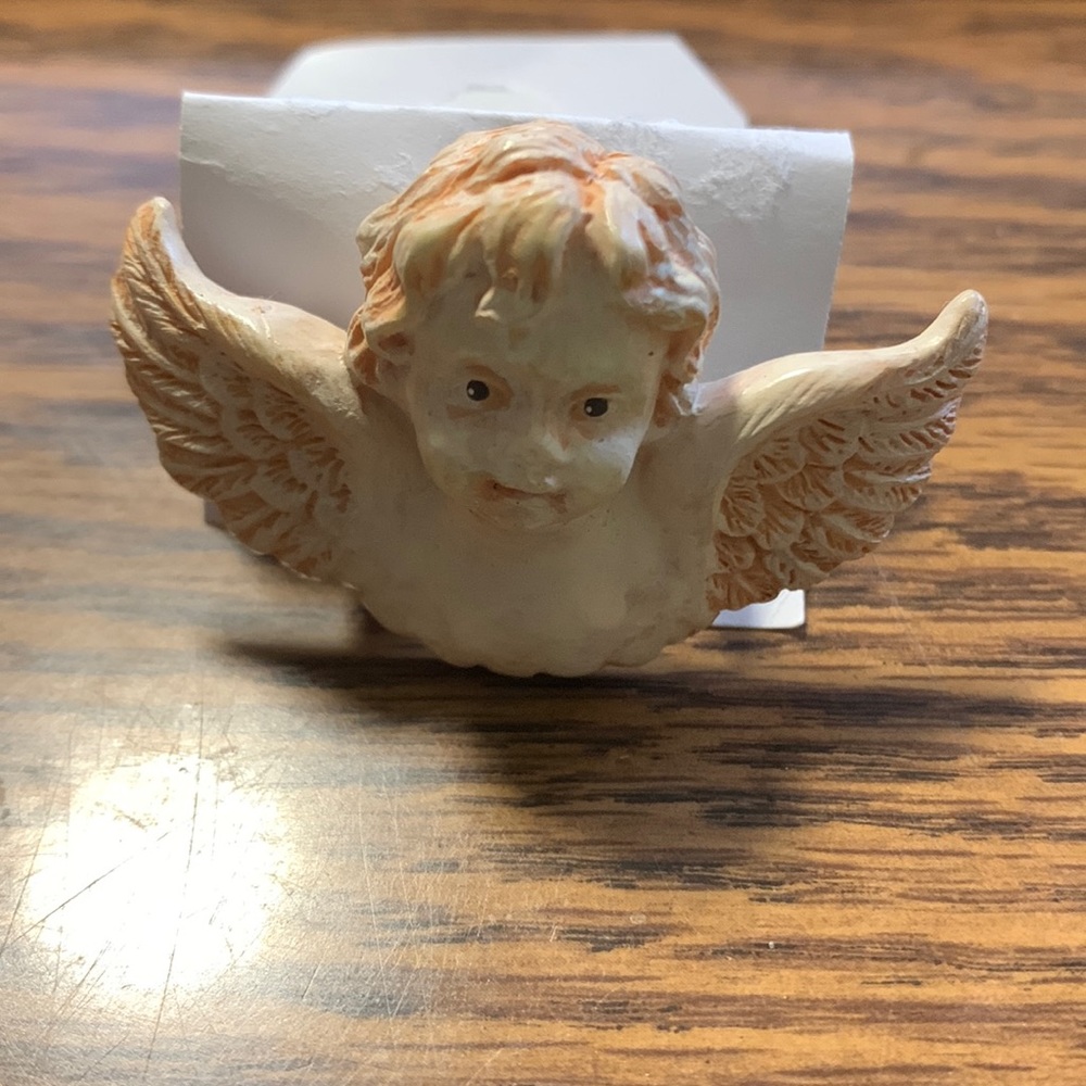 Vintage Russ Winged Cherub Angel 1980s Brooch Pin 2" Cream & Brown
